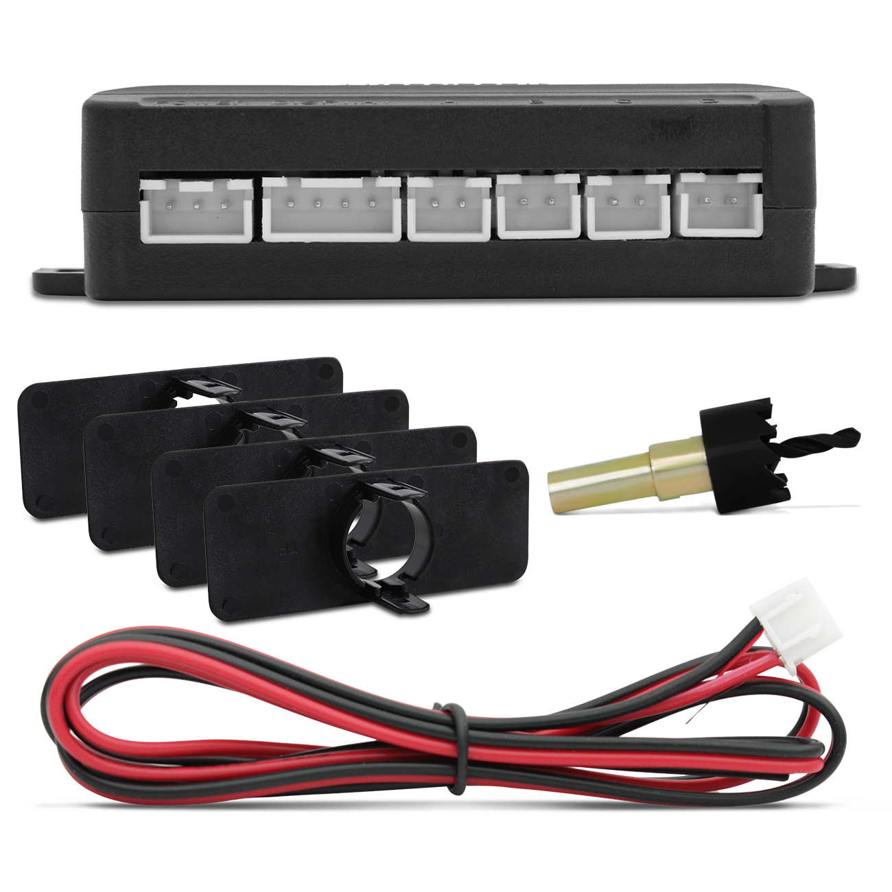 Encontraproduto.com.br - Sensor de Estacionamento 4 Pontos Com Display Colorido Meia Lua Slim Preto Brilhante
