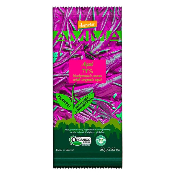 Chocolate Orgânico 75% com Açaí Amma 80g