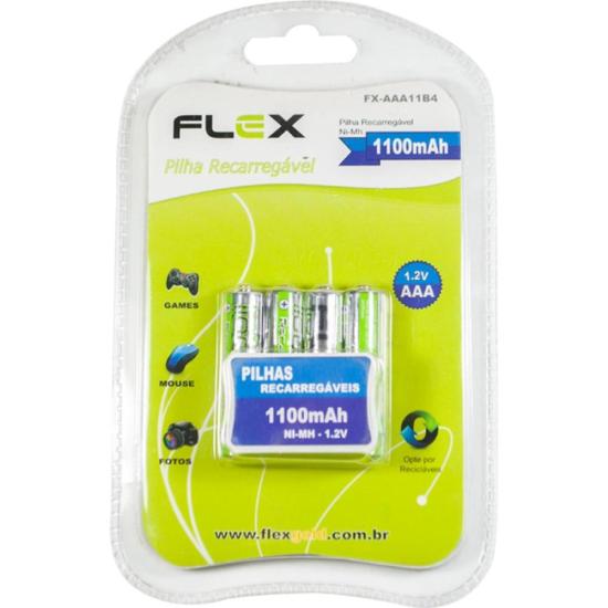 Pilha Recarregável AAA 1.2V 1100mAh (Com4 Pilhas) Flex