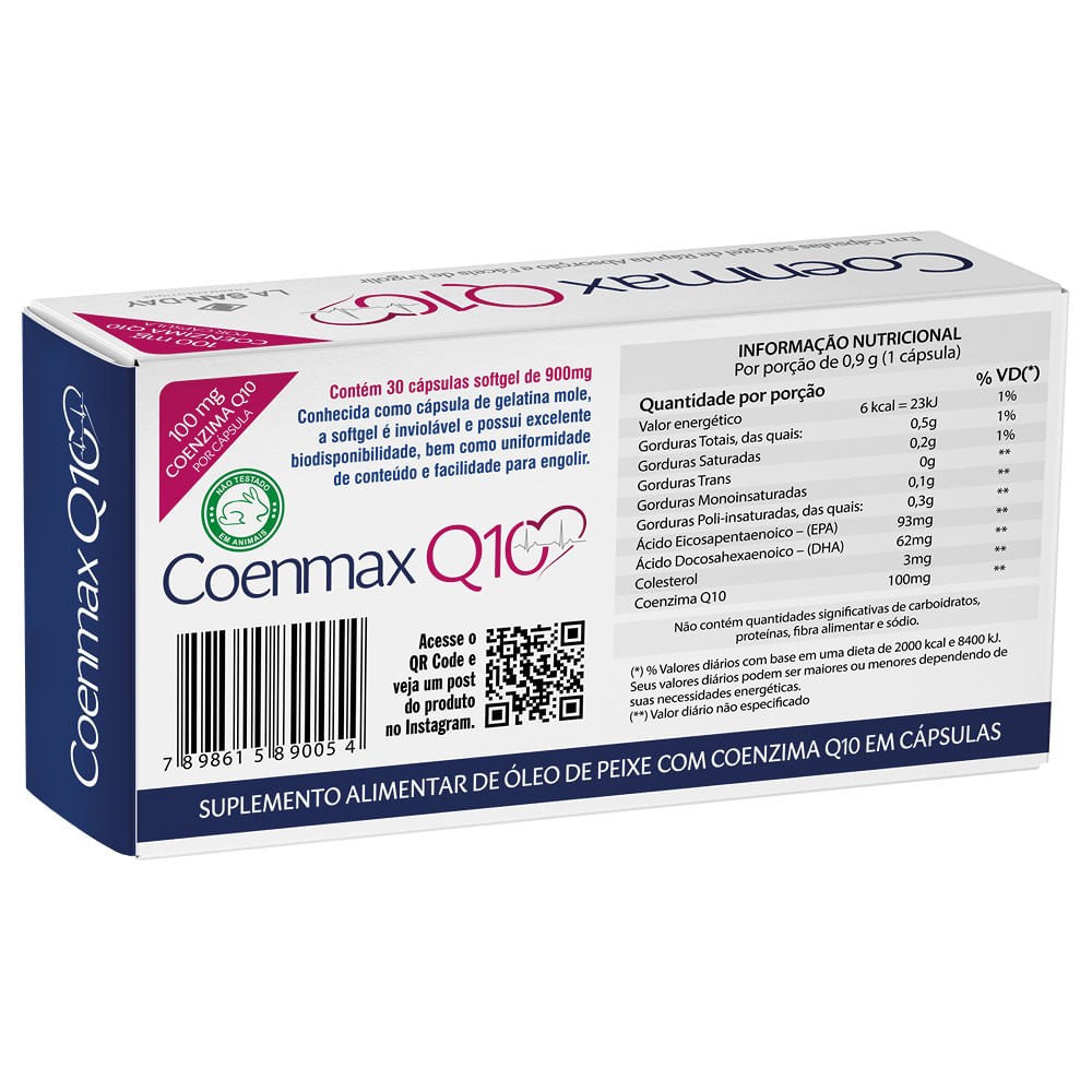 Encontraproduto.com.br - Coenmax Q10 900mg La San Day Com 30 Cápsulas