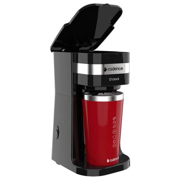 Encontraproduto.com.br - Cafeteira Elétrica Cadence O’clock com Copo Térmico Preta e Vermelha CAF205 – 127 Volts