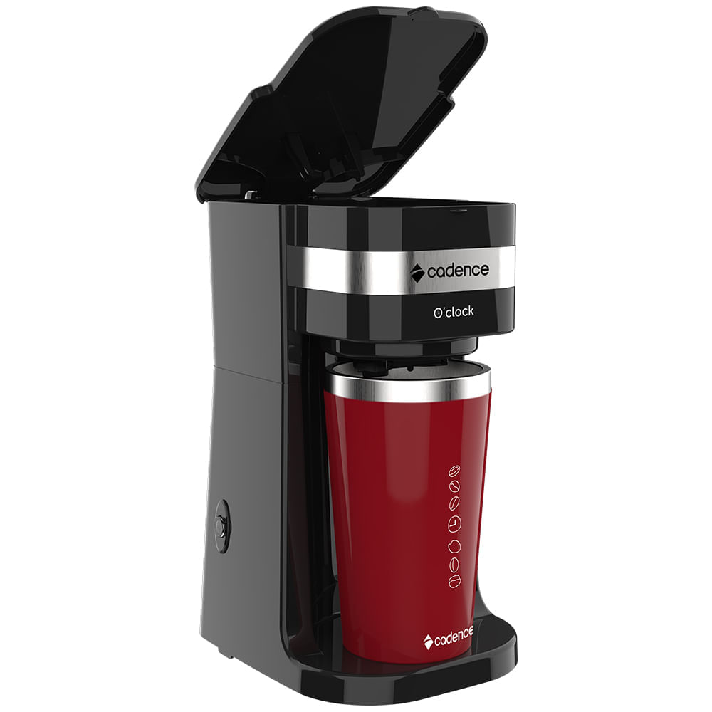 Encontraproduto.com.br - Cafeteira Elétrica Cadence O’clock com Copo Térmico Preta e Vermelha CAF205 – 127 Volts