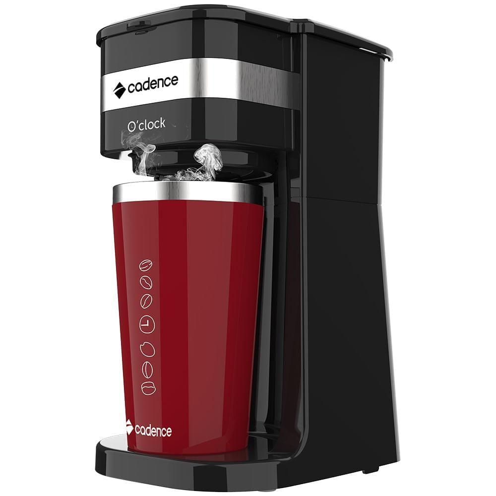Encontraproduto.com.br - Cafeteira Elétrica Cadence O’clock com Copo Térmico Preta e Vermelha CAF205 – 127 Volts