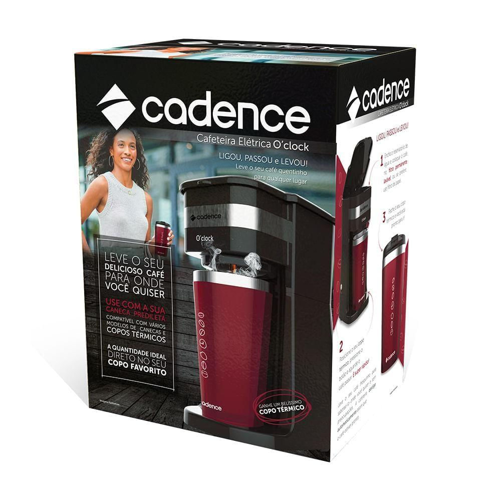 Encontraproduto.com.br - Cafeteira Elétrica Cadence O’clock com Copo Térmico Preta e Vermelha CAF205 – 127 Volts