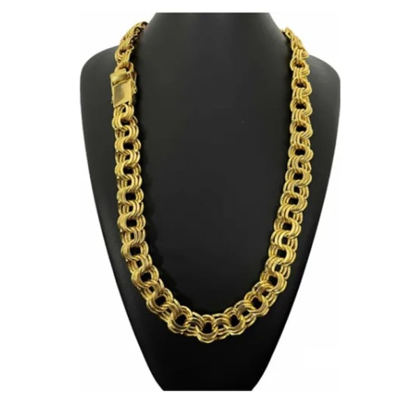 Encontraproduto.com.br - Cordão Luxo 18mm Friso Triplo Banhado A Ouro 18k