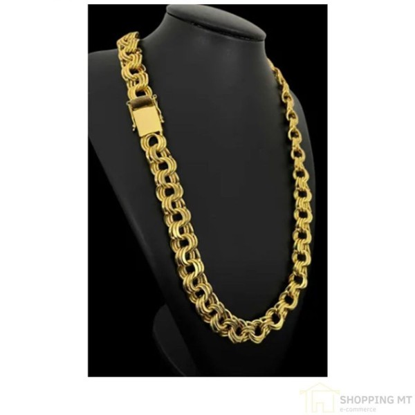 Encontraproduto.com.br - Corrente Luxo 18mm Friso Triplo Banhado A Ouro Elos Soldados