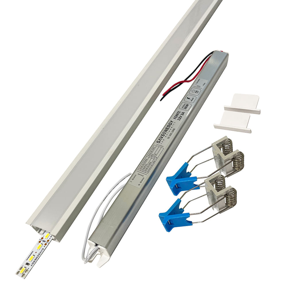 Encontraproduto.com.br - Perfil de Led de Embutir Save Energy LLS Flex II 1 Metro com LED 3000K Luz Amarela