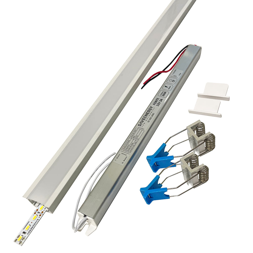 Encontraproduto.com.br - Perfil de Led de Embutir Save Energy LLS Flex II 1 Metro com LED 3000K Luz Amarela