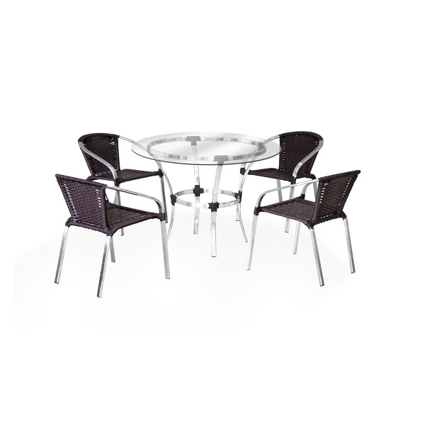 Encontraproduto.com.br - Mesa Salinas em Alumínio Obilon Polido Artesanal Tabaco com Vidro 0,90 x 0,90 cm - Famais