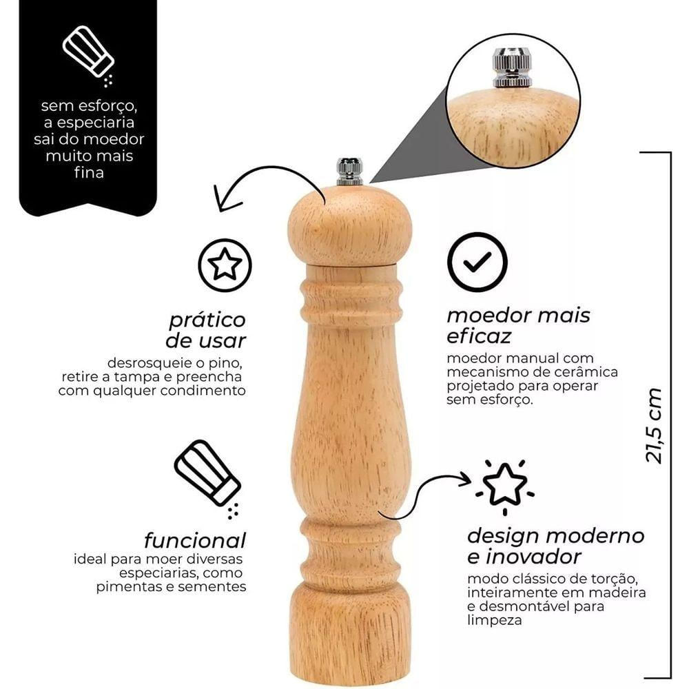 Encontraproduto.com.br - Moedor Manual De Madeira 21cm Amd1722 Mimo Style Cor Marrom-claro