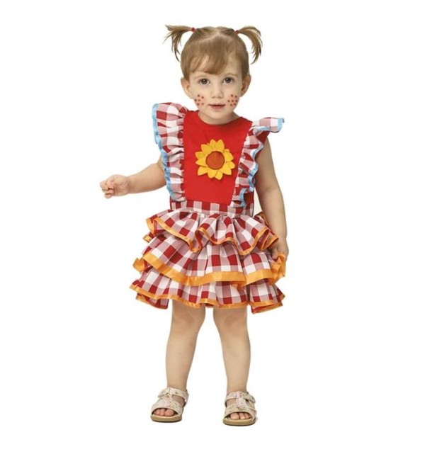 Encontraproduto.com.br - Vestido Festa Junina Bebê Xadrez Com Babados 3 á 18 Meses