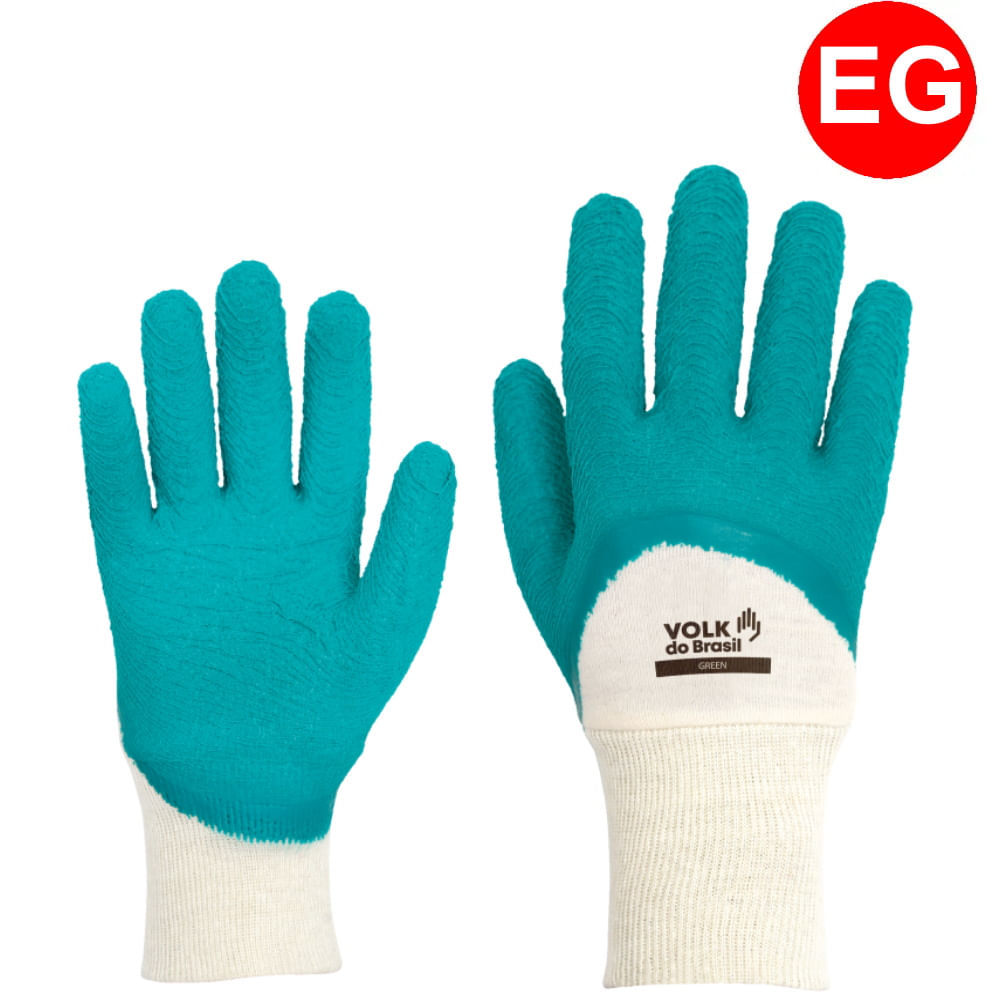 Luva green de segurança de fibra natural interlock látex eg verde - volk do brasil