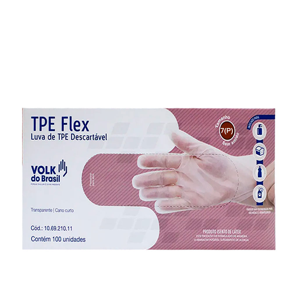 Volk Tpe Flex Luvas Descartáveis Transparentes P C-100