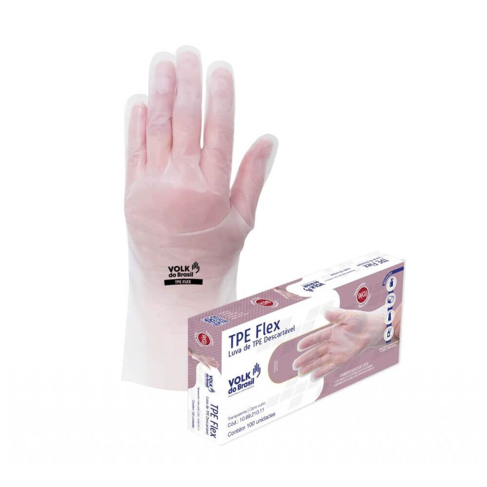 Encontraproduto.com.br - Volk Tpe Flex Luvas Descartáveis Transparentes P C-100