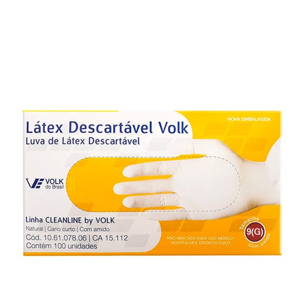Luva De Látex Descartável Com Amido Grande Volk Do Brasil 100 Unidades