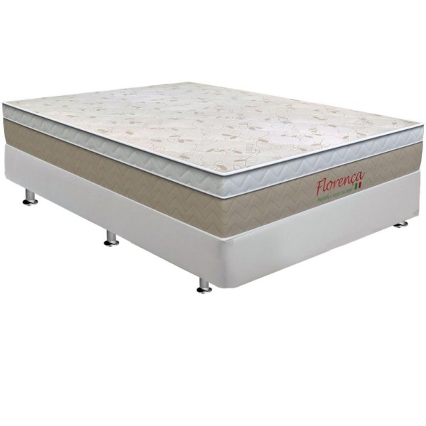 Cama Box Casal: Colchão Molas Bonnel Orthoflex Florença + Base CRC Courano White(138x188)