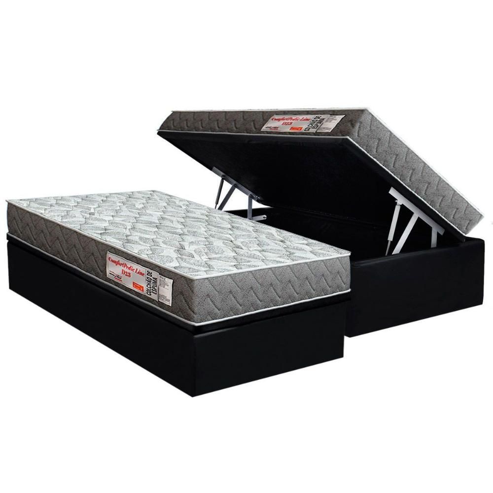 Encontraproduto.com.br - Conjunto Box Baú Solteiro: Colchão Espuma Orthoflex D23 Comfortpedic + Base Crc Suede Black(88x188)