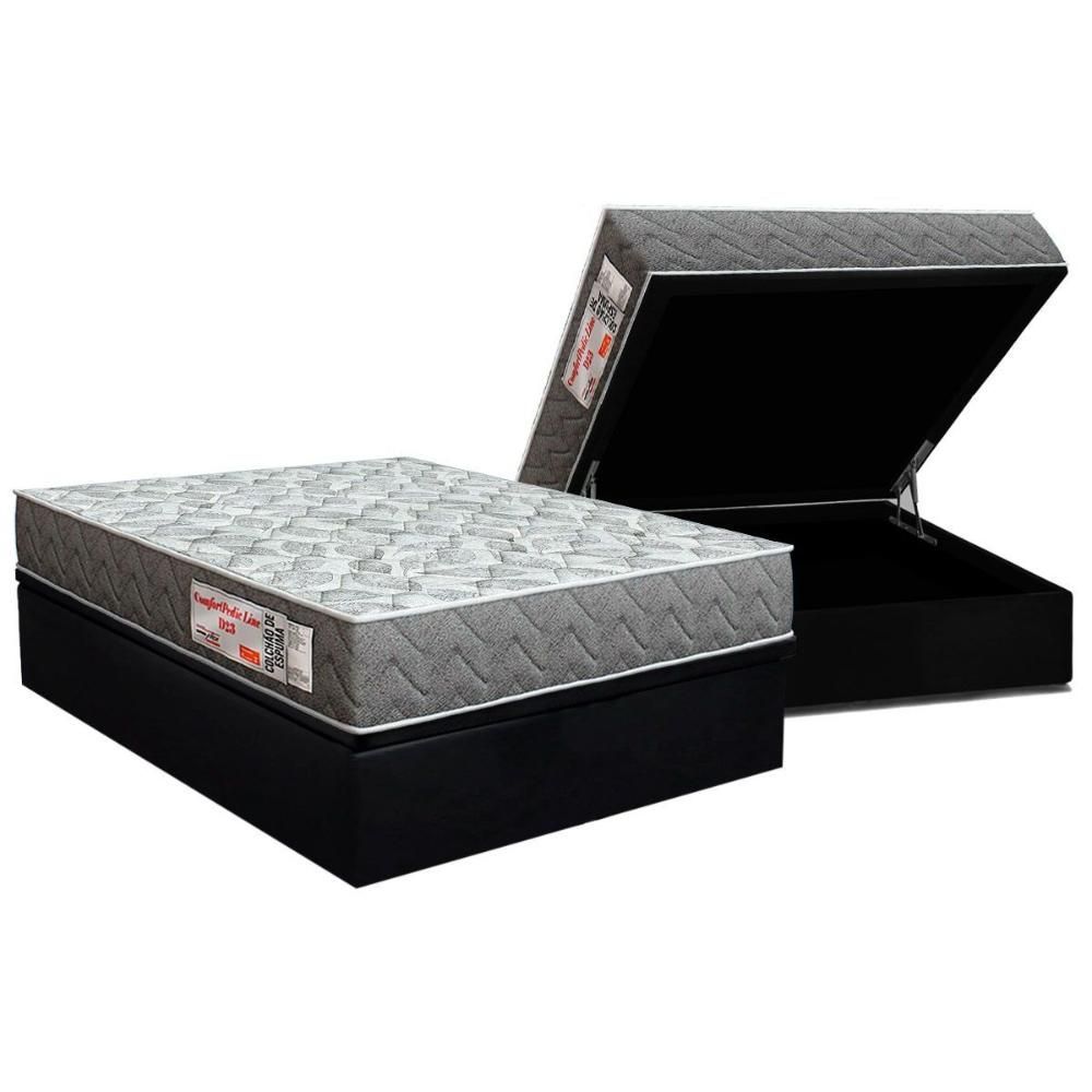 Conjunto Box Baú Casal: Colchão Espuma Orthoflex D23 Comfortpedic + Base Crc Suede Black(138x188)