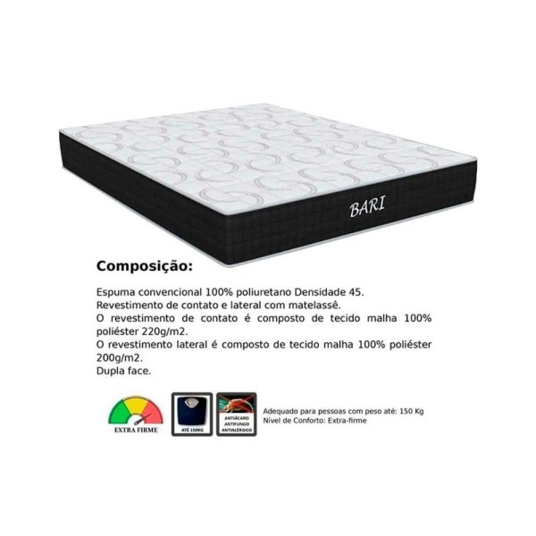 Encontraproduto.com.br - Conjunto Box Baú Casal: Colchão Espuma Orthoflex D45 Bari + Base Crc Suede Black(138x188)