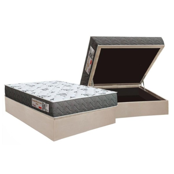 Encontraproduto.com.br - Conjunto Box Baú Casal: Colchão Espuma Orthoflex D33 Comfortpedic Line Black + Base Crc Suede Clean(138x188)