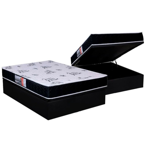 Encontraproduto.com.br - Conjunto Box Baú Casal: Colchão Espuma Orthoflex D28 Nápoles + Base CRC Courano Black(138x188)