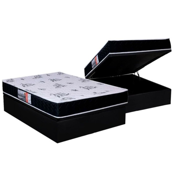 Encontraproduto.com.br - Conjunto Box Baú Casal: Colchão Espuma Orthoflex D28 Nápoles + Base CRC Courano Black(138x188)