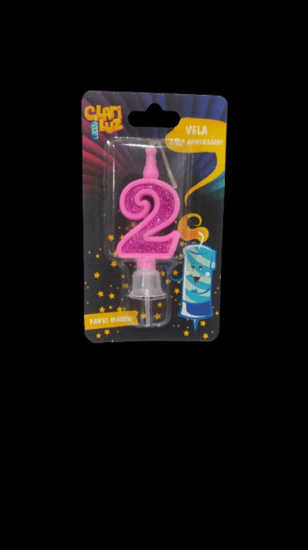 Encontraproduto.com.br - Vela de Aniversário Número 2 Rosa com Glitter