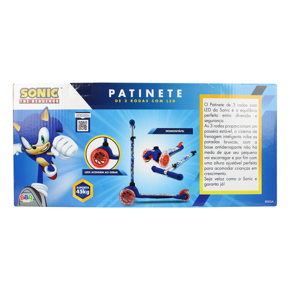 Encontraproduto.com.br - Patinete com Led - Sonic - 3 Rodas - Bbr Toys
