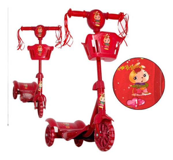 Encontraproduto.com.br - - Patinete Scooter Infantil Musical Azul Com Cestinha 3 Rodas Freio Com Luzes - Toy King