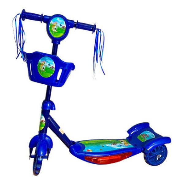 Encontraproduto.com.br - - Patinete Scooter Infantil Musical Azul Com Cestinha 3 Rodas Freio Com Luzes - Toy King