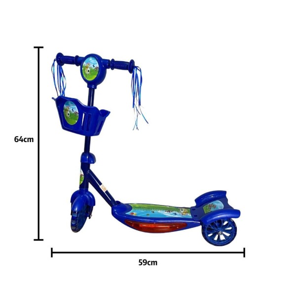 Encontraproduto.com.br - - Patinete Scooter Infantil Musical Azul Com Cestinha 3 Rodas Freio Com Luzes - Toy King