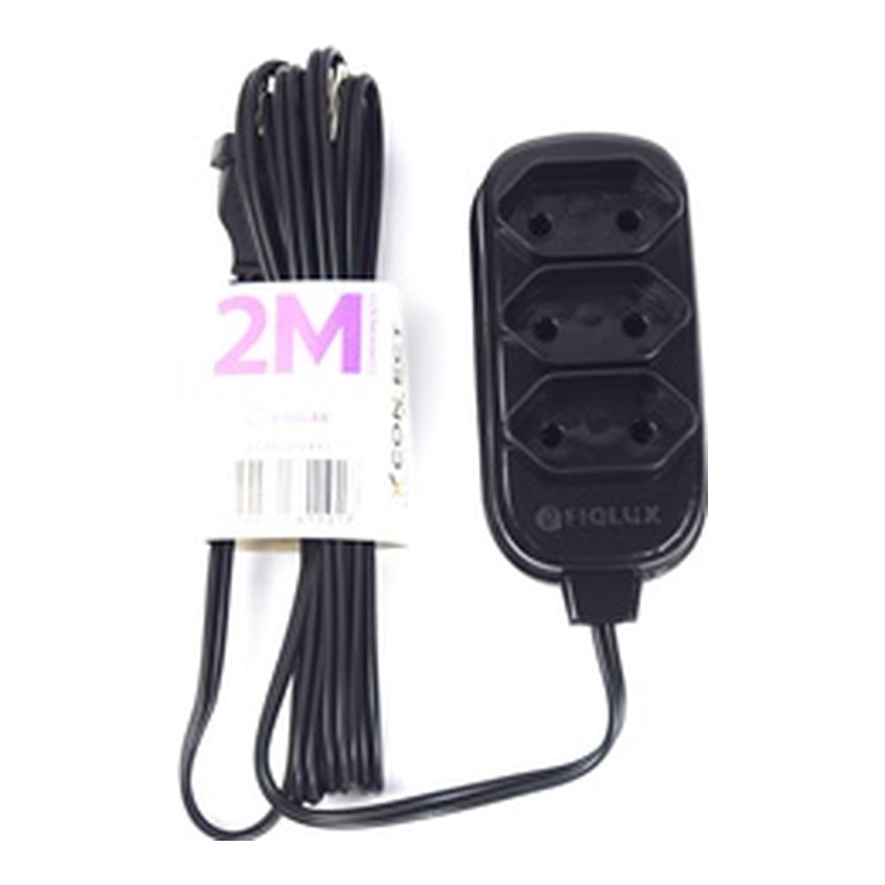 Encontraproduto.com.br - Extensão 2m 3 Tomadas Bipolar Fiolux Preta