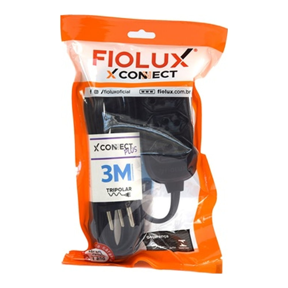 Encontraproduto.com.br - Extensão Tripolar com 3 Tomadas 3 Metros Preta Fiolux