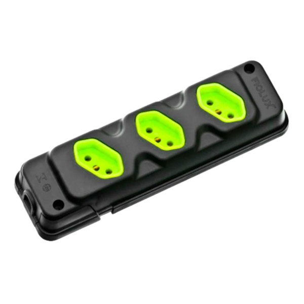 Encontraproduto.com.br - Régua de Tomada 2P+T 20A-250V Pb 3 Tomadas Preta e Verde 28300300117 Robust Fiolux