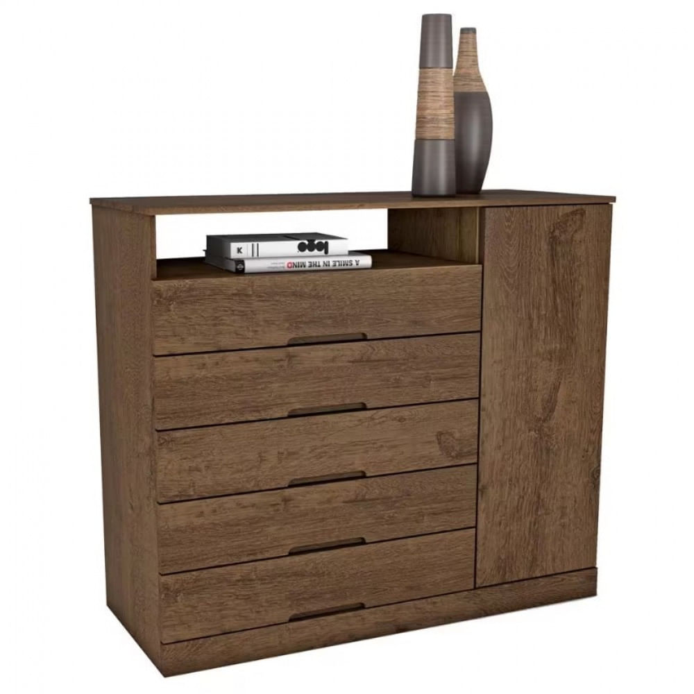 Encontraproduto.com.br - Cômoda Mademarcs Braga com 5 Gavetas e 1 Porta Brauna