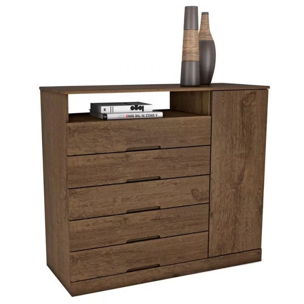 Encontraproduto.com.br - Cômoda Mademarcs Braga com 5 Gavetas e 1 Porta Brauna