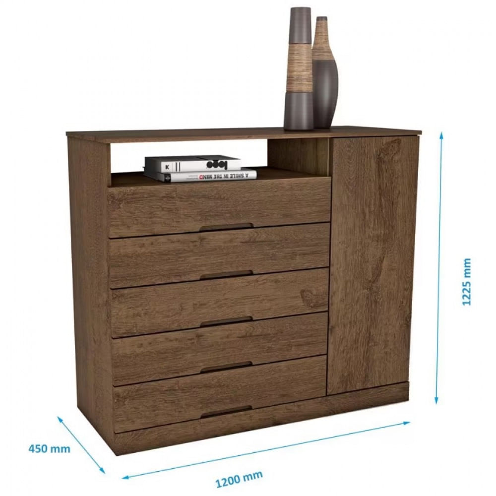 Encontraproduto.com.br - Cômoda Mademarcs Braga com 5 Gavetas e 1 Porta Brauna