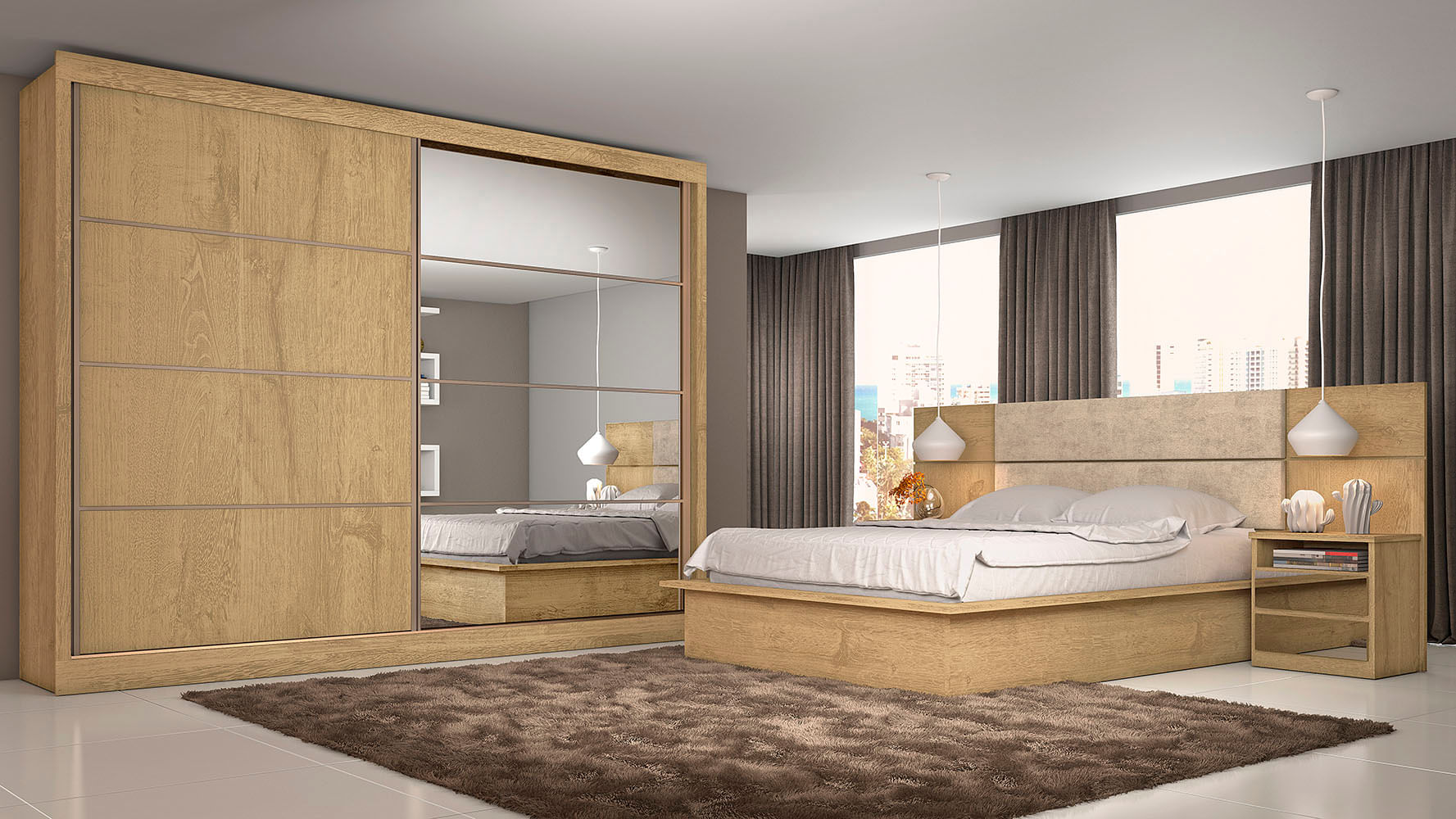 Encontraproduto.com.br - Guarda Roupa Sevilha 2,28m 2 Portas com Espelho