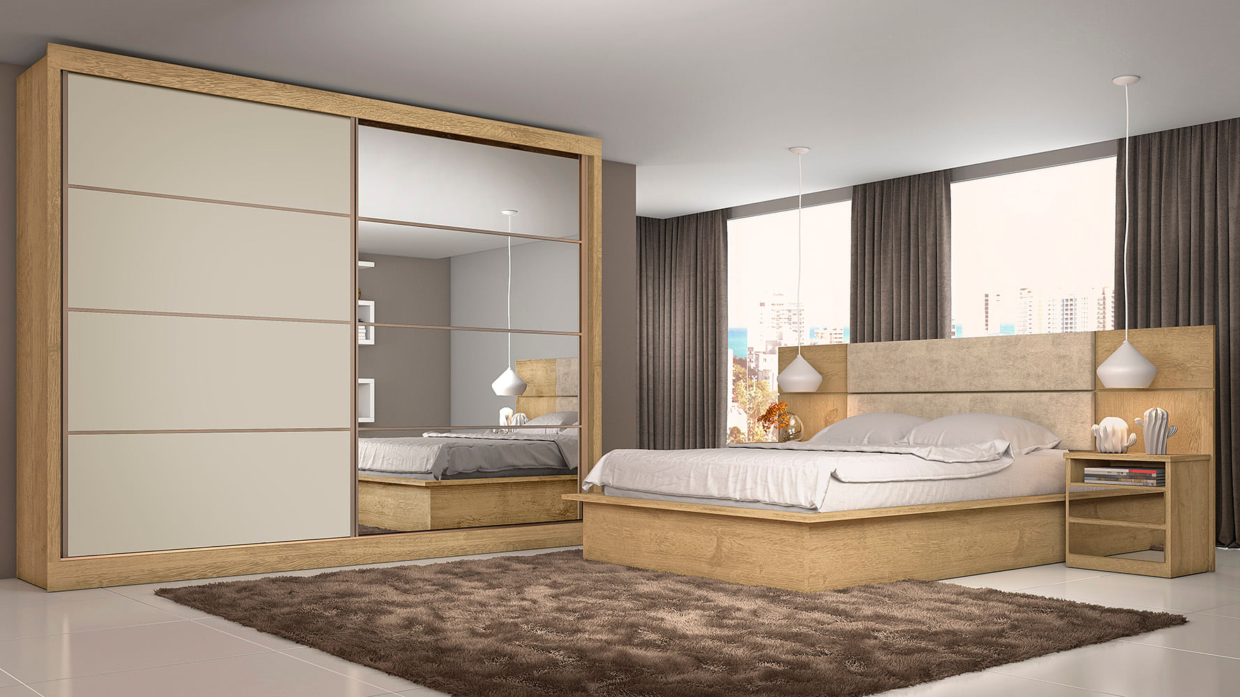 Encontraproduto.com.br - Guarda Roupa Sevilha 2,28m 2 Portas com Espelho