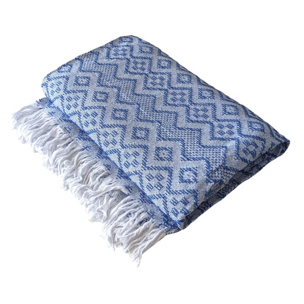 Encontraproduto.com.br - Manta Casal Tambaba 100% Algodão Mesclado Azul Com Branco