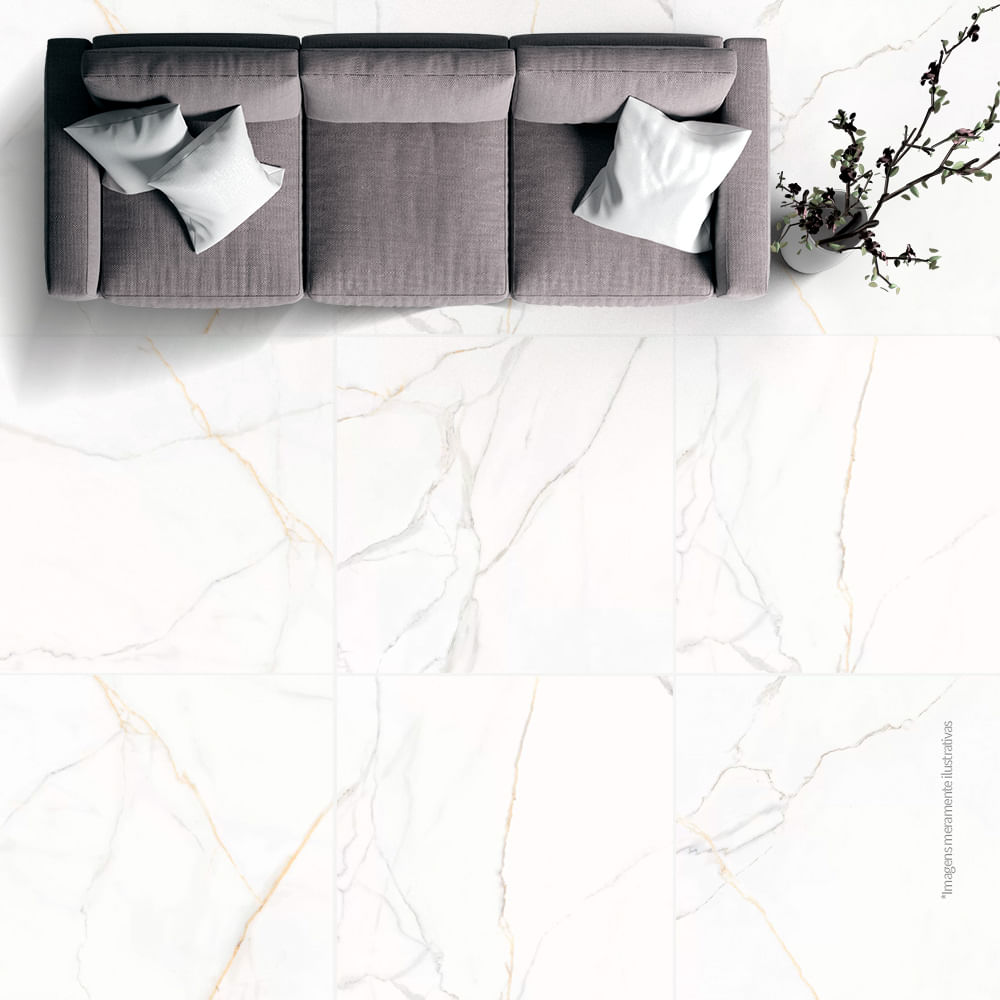 Encontraproduto.com.br - Piso Cerâmico Retificado Marmorizado Polido HD Napoli Branco Tipo A 56X56CM - Cerbras