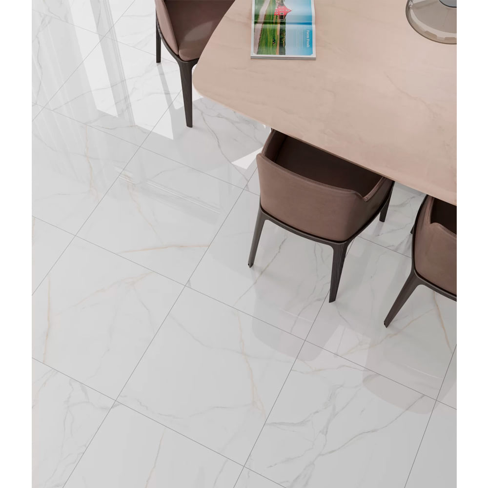 Encontraproduto.com.br - Piso Cerâmico Retificado Marmorizado Polido HD Napoli Branco Tipo A 56X56CM - Cerbras