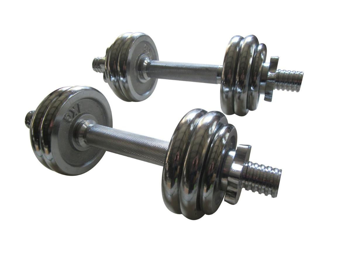 Encontraproduto.com.br - Kit 2 Barras com Anilhas Ferro Fundido Pelegrin PEL-10CR  Cromado 15kg