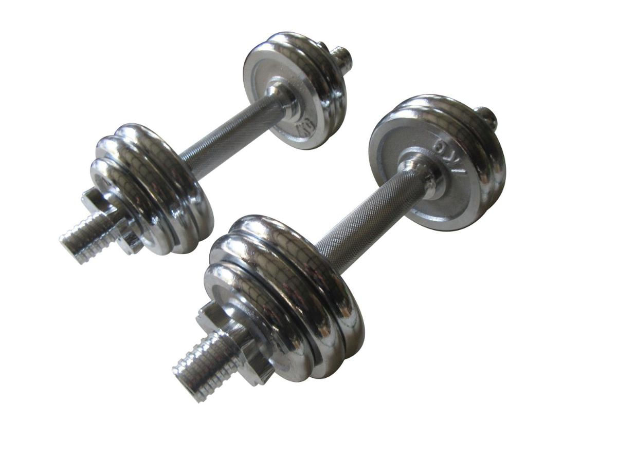 Encontraproduto.com.br - Kit 2 Barras com Anilhas Ferro Fundido Pelegrin PEL-10CR  Cromado 15kg