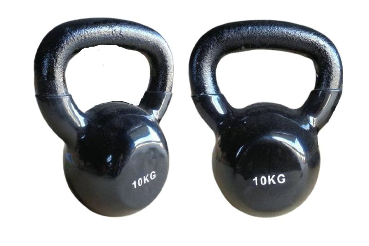 Encontraproduto.com.br - Kit 2 Halteres Kettlebell em ferro fundido Pelegrin PEL-10KB Emborrachado 10kg - Preto
