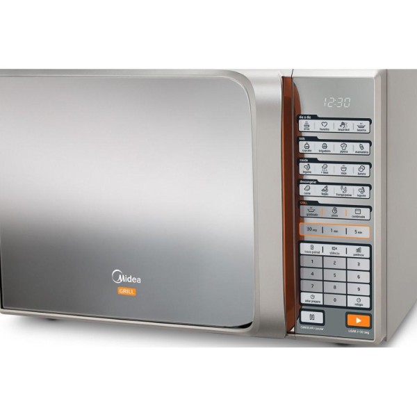 Encontraproduto.com.br - FORNO MICRO-ONDAS 30 LITROS MIDEA MTAEG42 PRATA 220V ESPELHADO