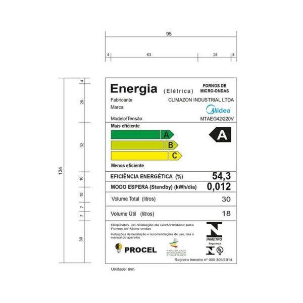Encontraproduto.com.br - FORNO MICRO-ONDAS 30 LITROS MIDEA MTAEG42 PRATA 220V ESPELHADO