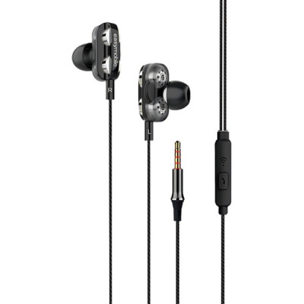 Fone De Ouvido Com Dois Alto Falantes Double Bass Controle De Músicas E Chamadas P2 - Preto