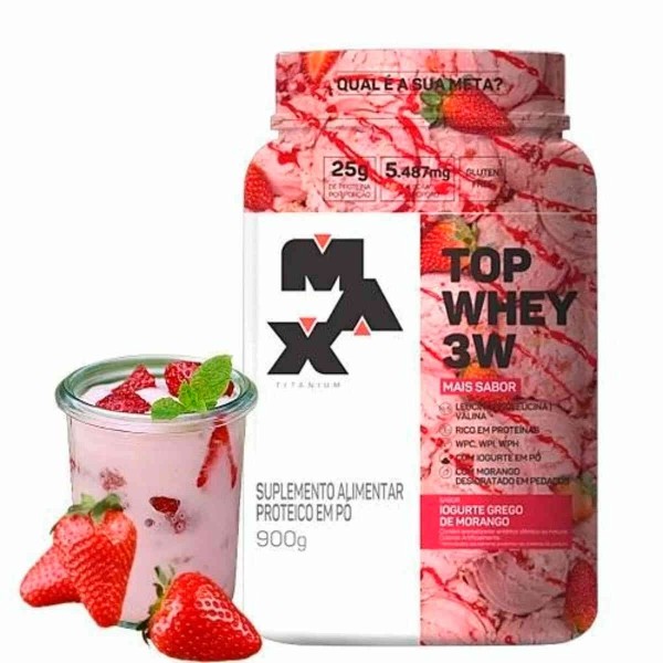 Encontraproduto.com.br - Top Whey Max Titanium 3W + Sabor Iogurte Grego Morango 900g (MP)
