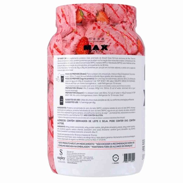 Encontraproduto.com.br - Top Whey Max Titanium 3W + Sabor Iogurte Grego Morango 900g (MP)